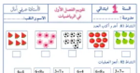 رأس الصفحة الأولى من تقويم الفصل الأول في الرياضيات للسنة الأولى ابتدائي - الأستاذة عرفي أمال