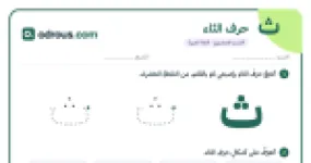 رأس الصفحة الأولى من حرف الثاء للقسم التحضيري: تتبع وكتابة وأشكال الحرف