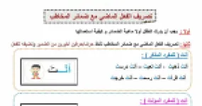 رأس الصفحة الأولى من تصريف الفعل الماضي مع ضمائر المخاطب للسنة الثانية ابتدائي