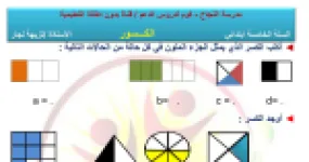 رأس الصفحة الأولى من تمارين ومسائل حول درس الكسور في الرياضيات للسنة الخامسة ابتدائي للأستاذة نزيّهة نجار