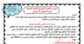 رأس الصفحة الأولى من دروس الفصل الثاني في التربية العلمية للسنة للسنة الخامسة ابتدائي