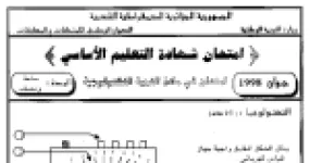 رأس الصفحة الأولى من امتحان شهادة التعليم الأساسي في التربية التكنولوجية دورة جوان 1998: دراسة جهاز كهربائي وحساب فرق الكمون والطاقة المستهلكة