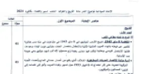 رأس الصفحة الأولى من تصحيح موضوع التاريخ والجغرافيا بكالوريا 2024 شعبة تسيير واقتصاد