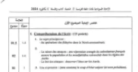 رأس الصفحة الأولى من تصحيح امتحان البكالوريا في مادة اللغة الفرنسية شعبة آداب وفلسفة 2024