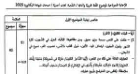 رأس الصفحة الأولى من تصحيح موضوع اللغة العربية وآدابها شعبة لغات أجنبية بكالوريا 2025 الحزن والألم والتجديد