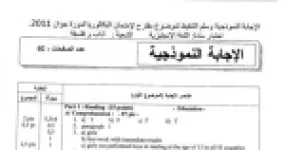 رأس الصفحة الأولى من الإجابة النموذجية وسلّم التنقيط في اللغة الإنجليزية — بكالوريا 2011 شعبة آداب وفلسفة: التعليم والأدوية المغشوشة