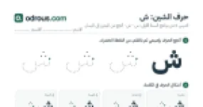 رأس الصفحة الأولى من حرف الشين بالصور للقسم التحضيري: تتبع وتلوين وبحث