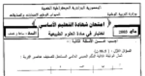 رأس الصفحة الأولى من اختبار شهادة التعليم الأساسي في العلوم الطبيعية: السلم الحبيبي للتربة والغذاء الكامل والمحاربة الحيوية مع الإجابة النموذجية