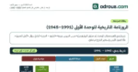 رأس الصفحة الأولى من رزنامة تاريخية للوحدة الأولى تاريخ 3 ثانوي مع شريط زمني