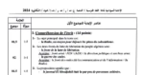 رأس الصفحة الأولى من تصحيح موضوع مادة اللغة الفرنسية بكالوريا 2024 الشعب العلمية عناصر الإجابة