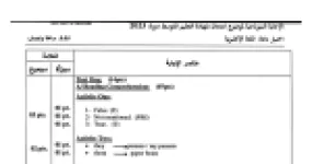 رأس الصفحة الأولى من حل موضوع اللغة الإنجليزية لشهادة التعليم المتوسط BEM 2023: vowel sounds، past simple