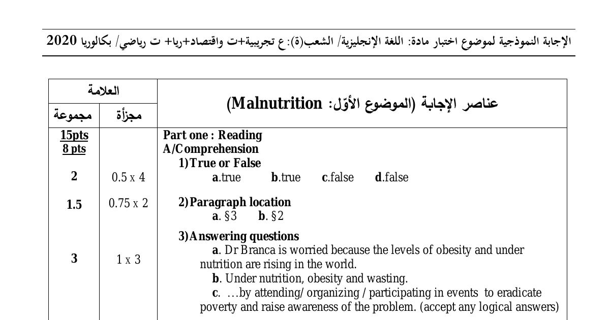 رأس الصفحة الأولى من حل موضوع اللغة الإنجليزية بكالوريا 2020 الشعب العلمية وتسيير واقتصاد: text exploration lexis and synonyms، sound system classification