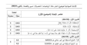 رأس الصفحة الأولى من حل موضوع الرياضيات بكالوريا 2020 شعبة تسيير واقتصاد: دراسة تغيرات دالة، متتالية هندسية