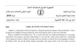 رأس الصفحة الأولى من موضوع اللغة الإنجليزية لشهادة التعليم المتوسط BEM 2018: Sophia the robot، Punctuation and capital letters