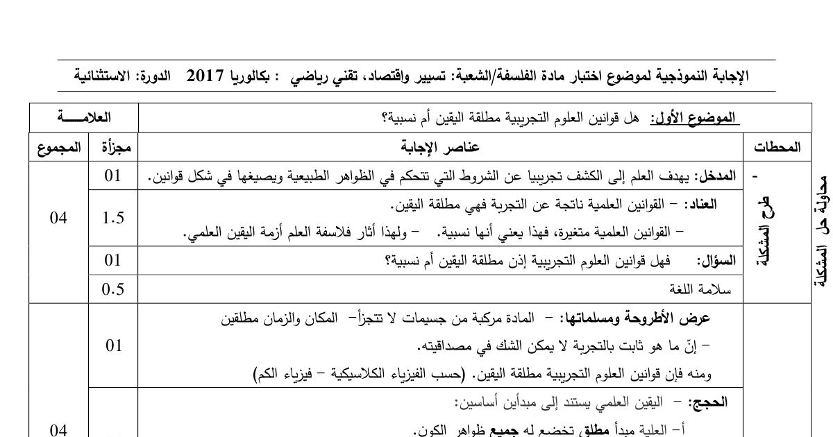 رأس الصفحة الأولى من حل موضوع الفلسفة بكالوريا 2017 شعبتي تقني رياضي وتسيير واقتصاد (الدورة الاستثنائية): قواعد منهج علم الاجتماع عند دوركايم