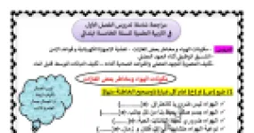 رأس الصفحة الأولى من مراجعة شاملة لدروس الفصل الأول في التربية العلمية للسنة الخامسة ابتدائي: الهواء والاحتراق والتنسيق الوظيفي